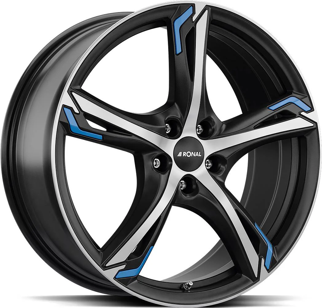 Rautamo RONAL R62 Blue JET BLACK MATT FRONT CUT 8.5x20 5/108 ET40